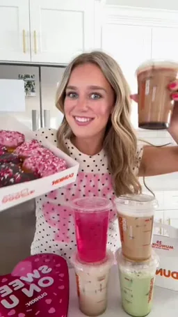 Grace Mary Williams on Coverstar, video from Jan 28: Reviewing the entire NEW menu at Dunkin!!💗💌🫶🏻✨ Valentines drop at Dunkin is always the best!! #dunkinreview #dunkin #dunkinnewmenu #coffeereview #valentinesdunkin